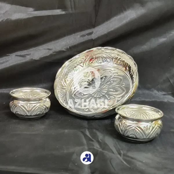 8" German Silver Plate With Bowls